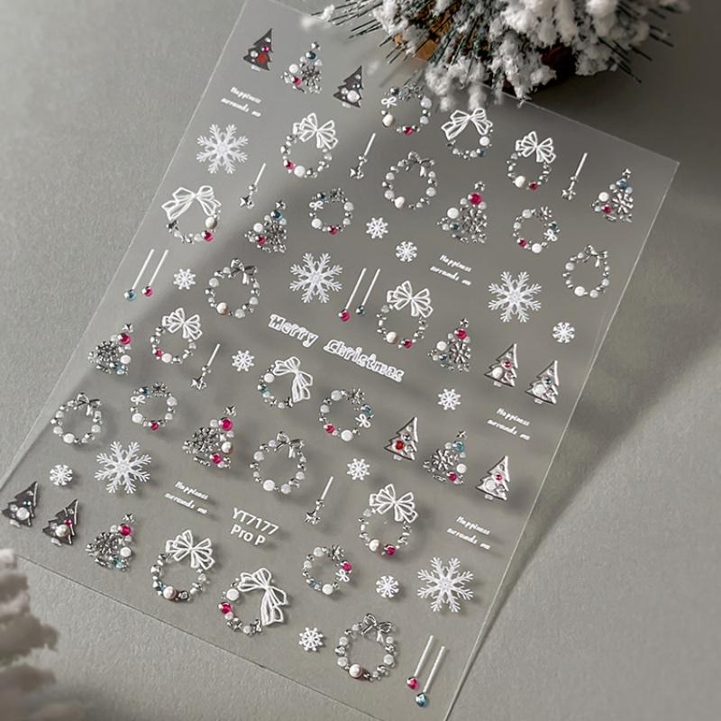 Cartoon Christmas Nail Art Sticker With Gold/Silver Snowflakes Iridescent Sparkle Manicure Decals DIY Nail Art Decoration