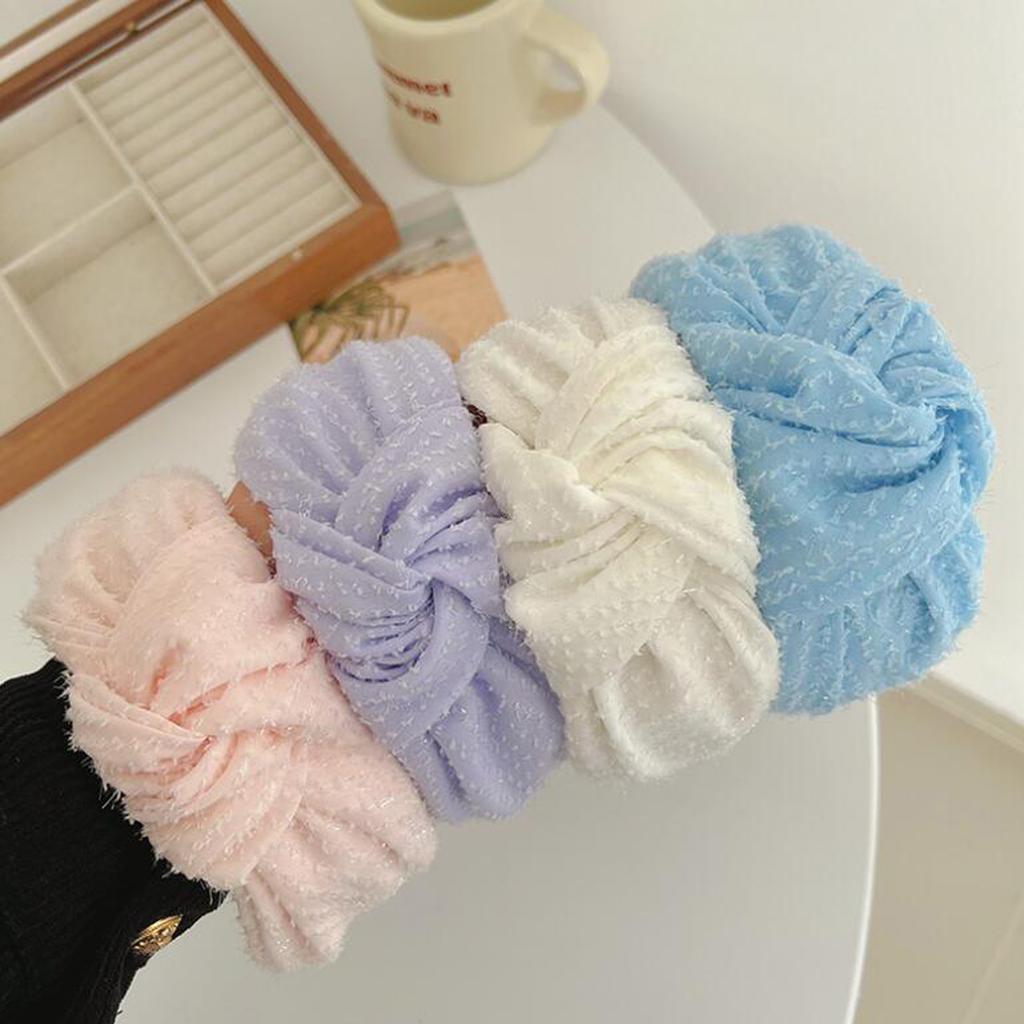 PROLY New Fashion Headband For Women Wide Side Lace Point Headwear Solid Color Center Knot Headwear Adult Summer Hair Accessorie