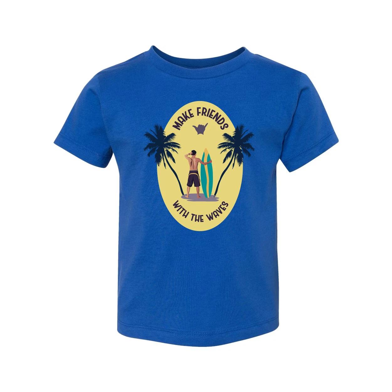 Unisex Surfing T Shirt With Sunset Palm Tree Graphic And Surfboard Make Friends S