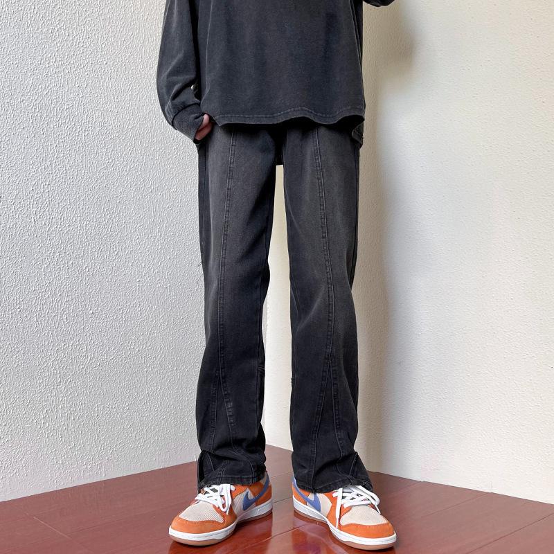 

GZJY Мужские Джинсы Ретро Хай Стрит на Молнии: Трендовые микро-клеш прямые брюки для весны M (105-120 Catty) чёрный