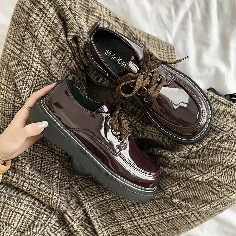 Lace-up JK Uniform Student Flat Bottom Round Head Small Leather Shoes Women's New British College Style Japanese Big Head Single Shoes