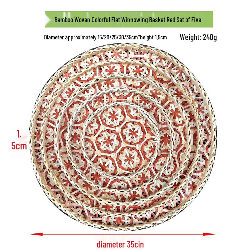 Colorful Handmade Bamboo Weaving Winnowing Basket - Round Hanging Ornament & Sieve for Kindergarten, Hotel, or Homestay Decoration