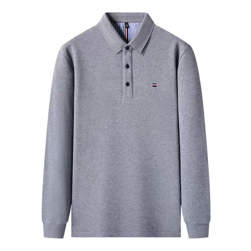 Men's Long Sleeve Turn-Down Collar Polo with Casual Embroidery