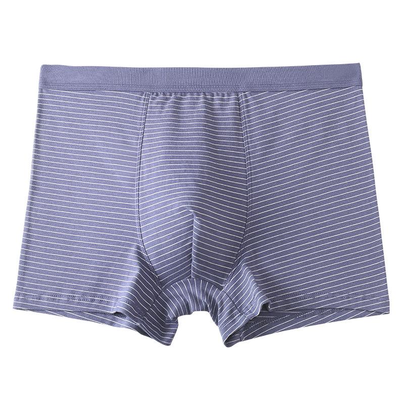 Pure Cotton Men's Striped Boxer Briefs: Mid-High Waist, Loose, Plus Size, Breathable Four-Corner Pants