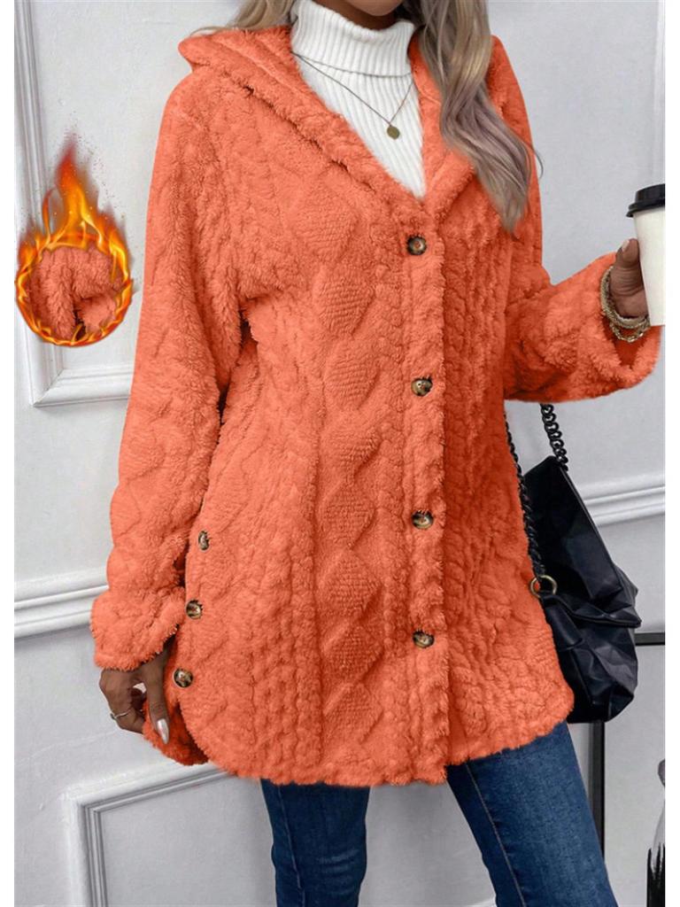 2026 Women's Solid Color Plush Hooded Sweatshirt with Diamond Pattern Design