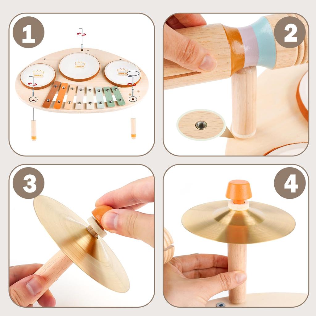 Drum set for Montessori musical wooden percussion baby 1 2 3 4 5 years birthday present for girls and early fine motor skills Christmas present for
