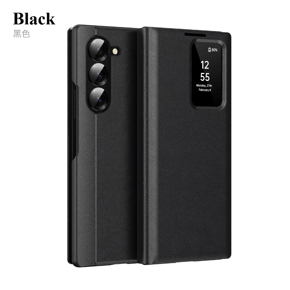 Official High-end Business Leather Smart View Windows Wallet Flip Case For Samsung Galaxy Z Fold 7 6 S25 Ultra S23 Plus S24 FE Anti-fall Protect Cover