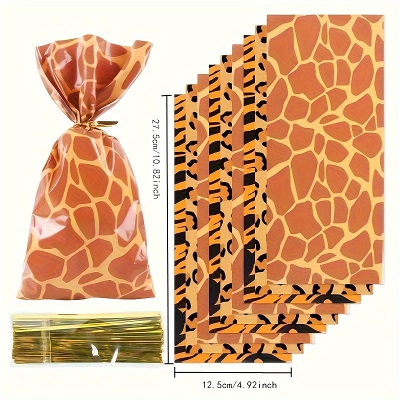 50 Pack Animal Print Gift Bags with Twist Ties - Giraffe, Leopard, Tiger Pattern Polypropylene Candy Bags for Party Favo