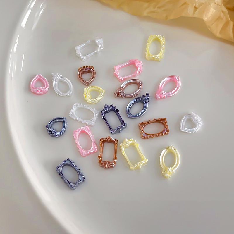50Pcs Nail Art Frames Shapes Designs Diy Resin Charms For 3D Nail Accessories Hollow Nail Art Gems Stones Frames