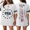 Womens Short Sleeve V Neck Oversized T Shirt 1776 2026 USA Letter Print Loose Fit Top Flag Graphic Tee