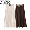 Za Autumn New Arrivals Women's Clothing Zr European and American Style Belted Suede Effect Pleated Midi Skirt 3046252 711