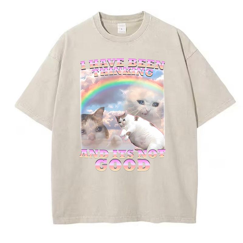 Funny Rainbow Cat Retro T Shirt Vintage Washed 100% Cotton T-Shirt Graphic Tee Casual Streetwear Spring Summer Fall Tee