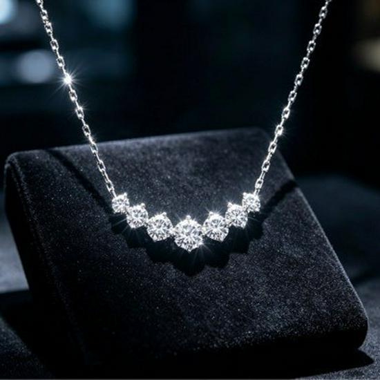 Sparkling Smile Rhinestone 925 Sterling Silver Necklace - Elegant Pendant Collarbone Chain, Perfect Birthday Gift for Girlfriend