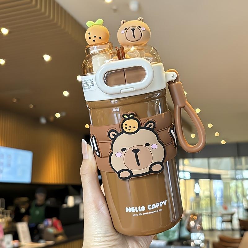 

Capybara Insulated Cup Made of 316 Stainless Steel, Stylish, Portable, Cute, with Dual Drinking Straws for Cold Beverages