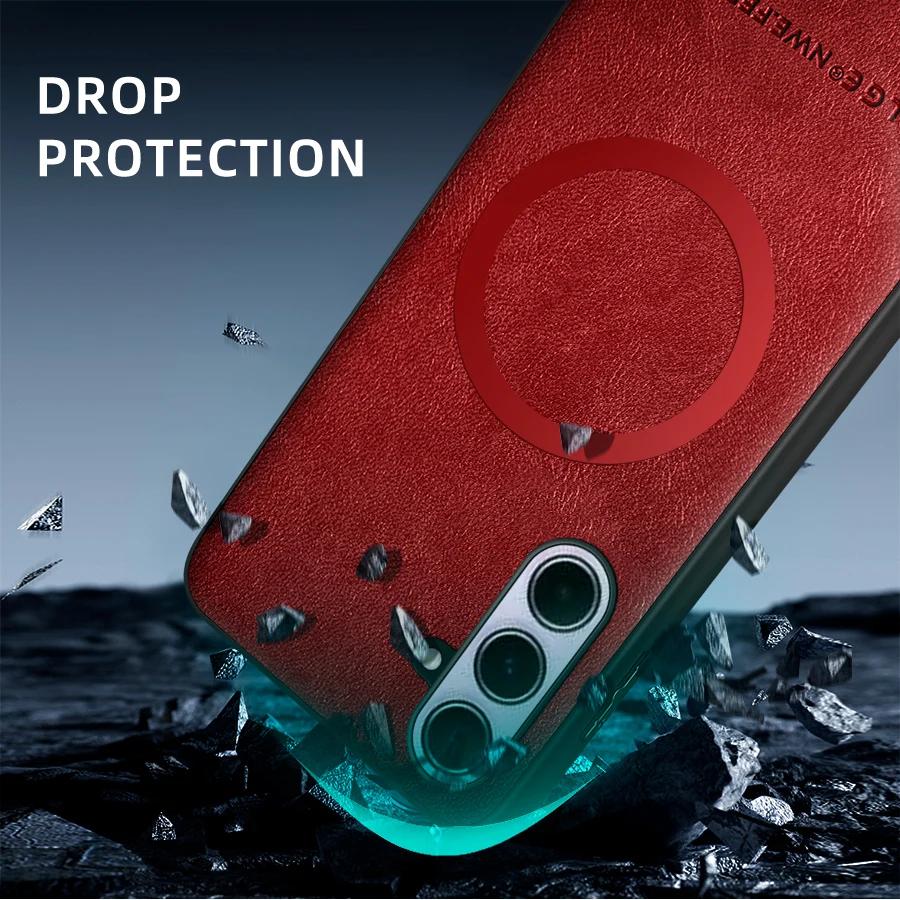 For Samsung Galaxy A56 A55 A54 A53 A52 A52S A51 PU Leather Magnetic Ring Soft Edge Anti-Drop Anti-Fingerprint Phone Case