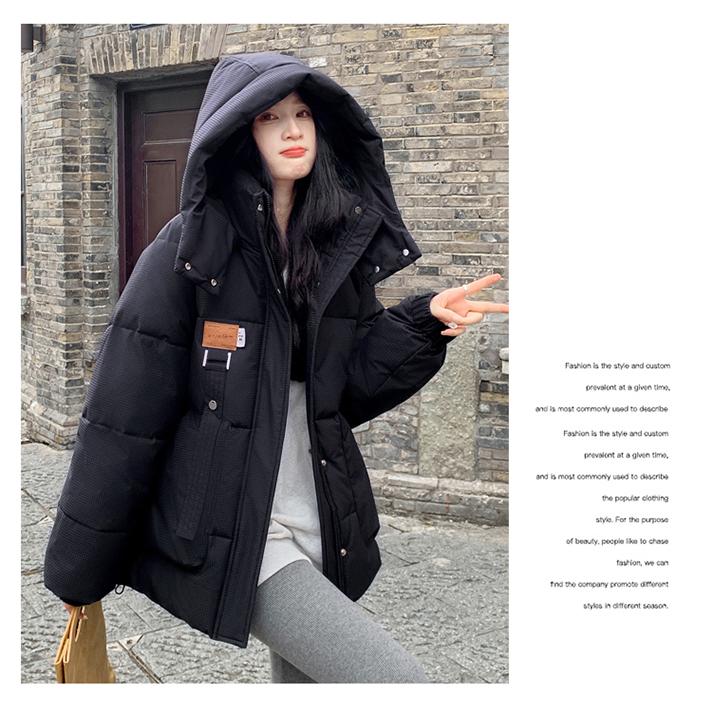 Korean Style Loose Down Cotton Jacket for Women with Designer Green Color and Hooded