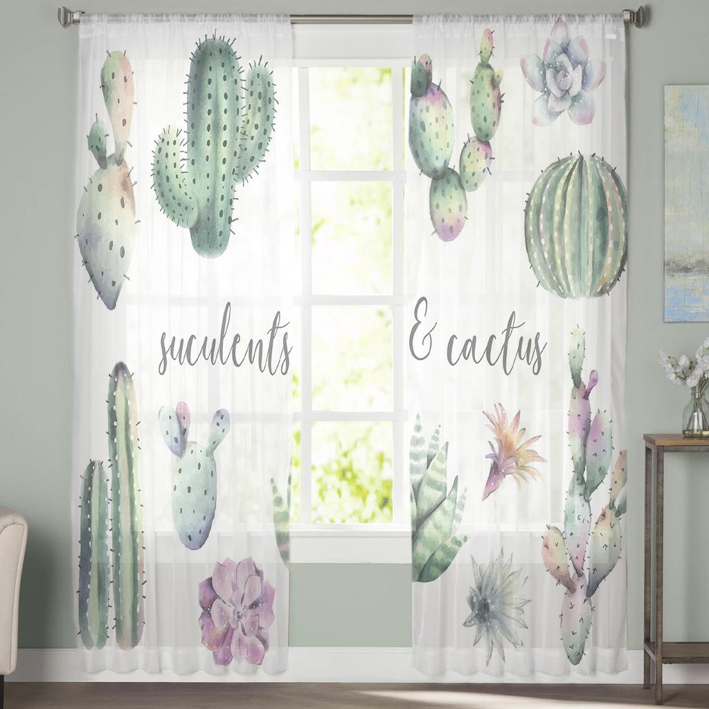 Succulent Cactus Modern Tulle Curtains For Living Room Bedroom Home Kitchen Window Sheer Curtains