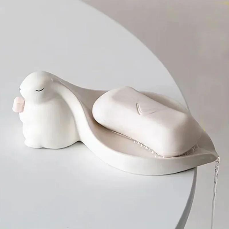Big Ear Cute Rabbit Ceramic Soap Box Bathroom Drainage Soap Dish Storage Wash Desk Ornaments Decor Home Decoration Accessories