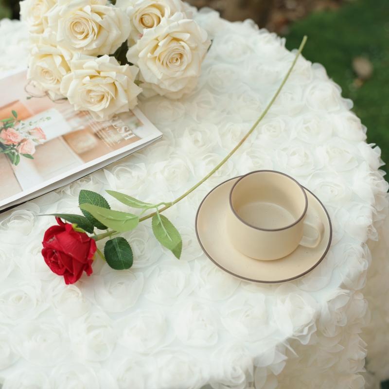 

White Lace Rose Tablecloths Round Dust-Proof Fabric Table Cover for Living Room Kitchen Picnic Dinning Tabletop Decorations 65x65cm білий