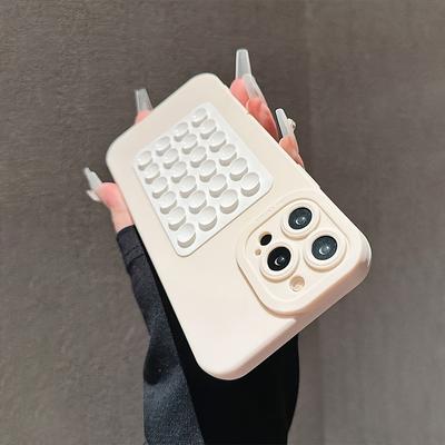 Pupil Black Eye Beige Suction Cup Silicone Phone Case For iPhone 16 15 14 13 12 11 Pro Max XS X XR 7 8 Plus SE 3 2022 Soft Cover