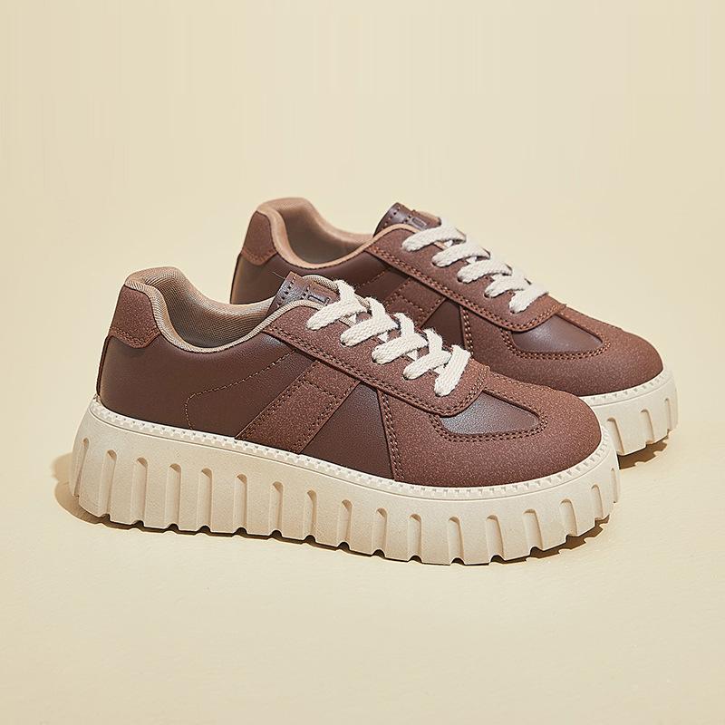 

Повседневные кроссовки на толстой платформе для женщин, нескользящие кроссовки из искусственной кожи для ходьбы, женские удобные кроссовки на шнуровке, дышащие рабочие теннисные кроссовки 38 коричневый