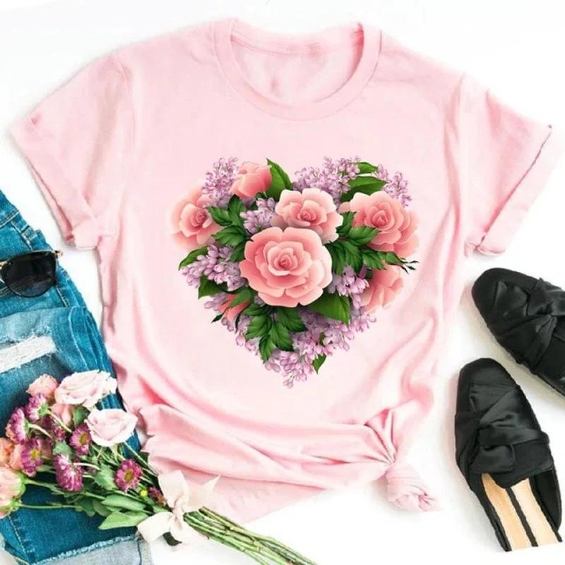 Heart Music Note Pink Print Women T Shirt Short Sleeve O Neck Loose Women Tshirt Ladies Tee Shirt Tops Clothes Camisetas Mujer