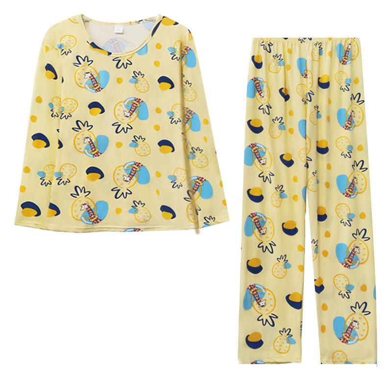 Vitality cute cartoon pineapple giraffe pajamas women's spring and autumn long-sleeved trousers age-reducing casual loungewear two-piece set
