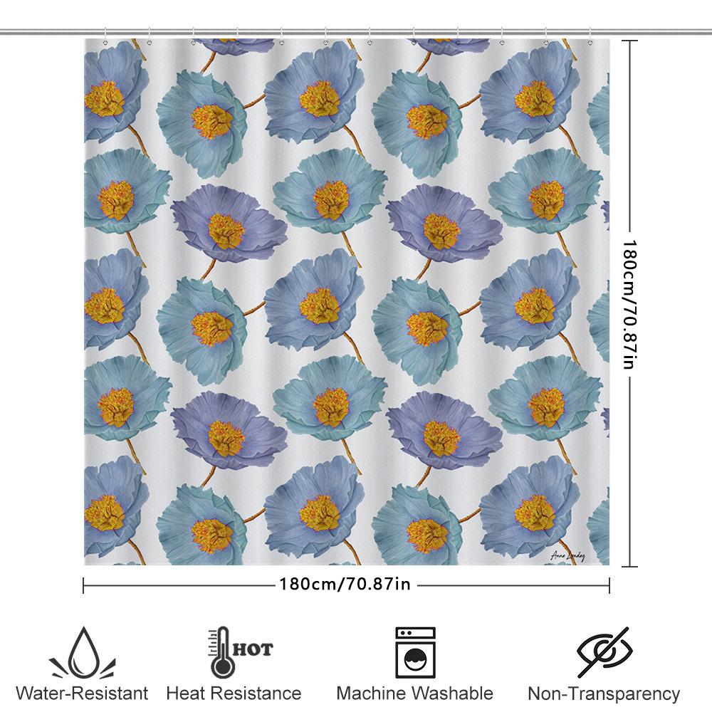 Bathroom Decor Shower Curtain With Blue Floral Print Modern Bath Accessories For Home Decoration White Waterproof Fabric