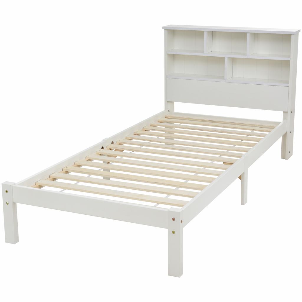 Solid Wood Single Bed with Drawers and Slatted Base, Bookshelf Teenagers and Adults Children's Bed, 90x200cm White