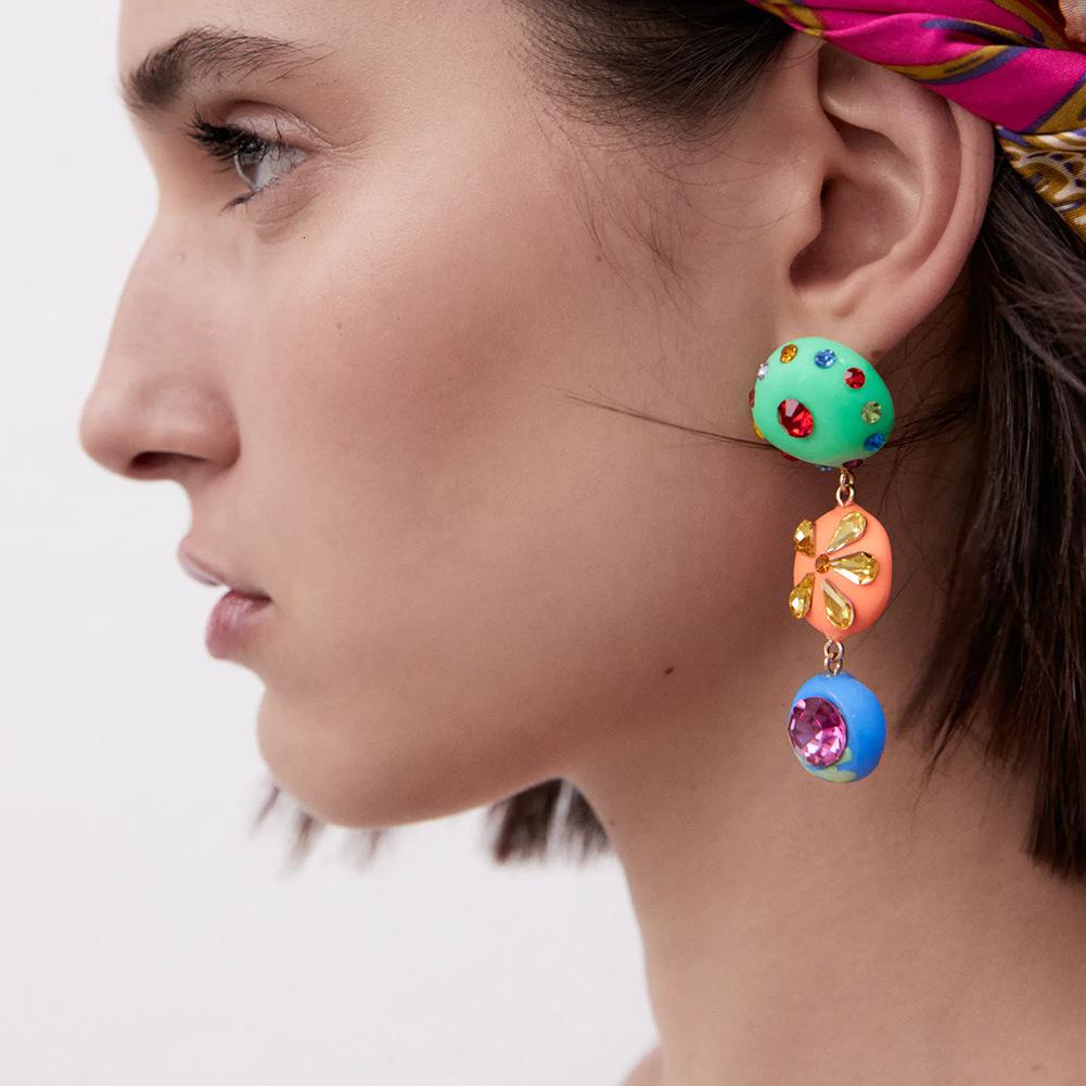 Versatile Asymmetric Earrings, Creative Color Clay Spliced Dangle Earrings For Women