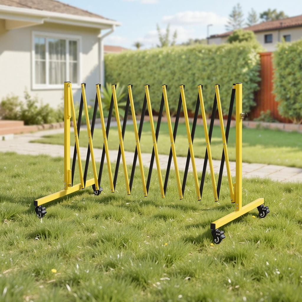 Industrial Expandable Barricade, 3.94m Expandable Safety Barrier, Flaxible Mobile Barricade with Locking Casters, Portable Folding Security Gate