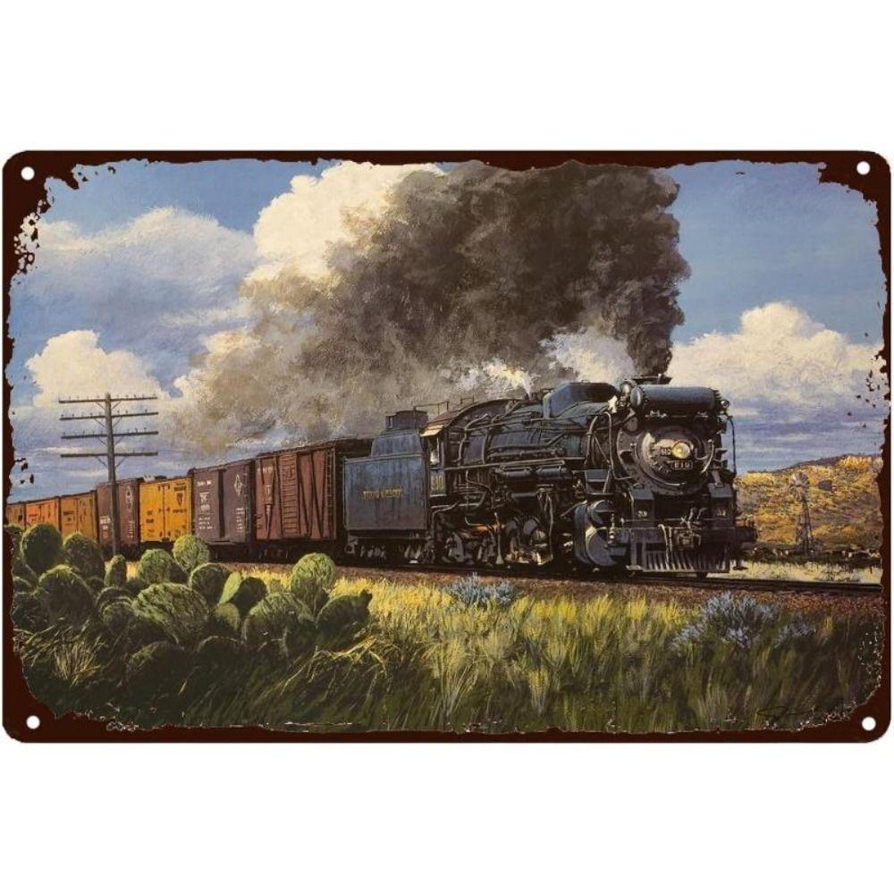 Metal Poster Classic Train Railway Landscape Wall Art Garage Home Decor