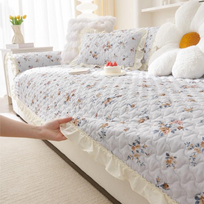 All Season Anti-Slip Cotton Universal Sofa Mat Living Room Washed Cotton Flower Printed Couch Slipcover Sofa Cushion Armrests