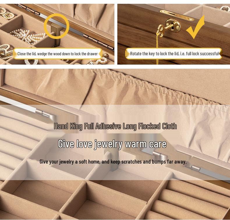 High-End Vintage Solid Wood Multi-layer Jewelry Box with Lock - Large Capacity for Necklace & Ring Storage