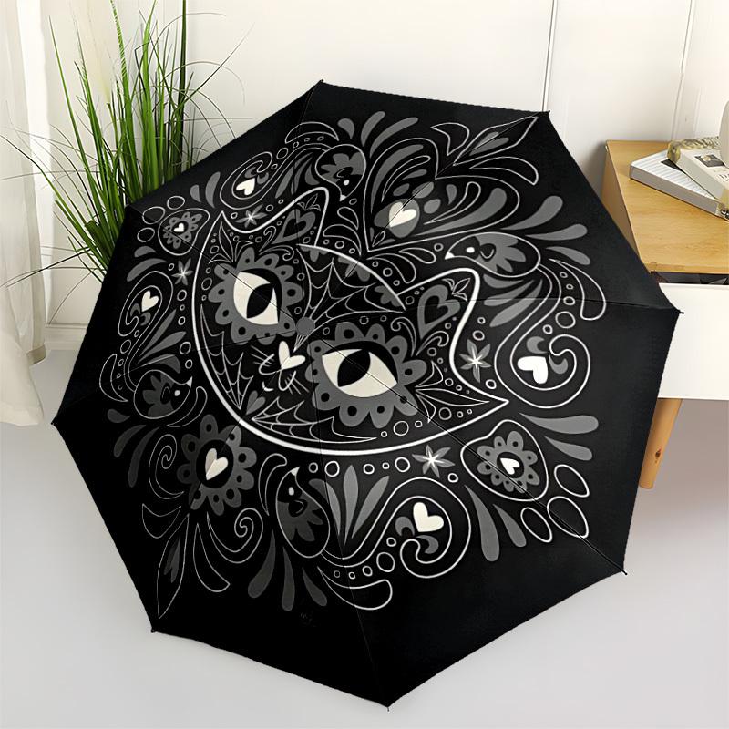 1pc Cat Mandala Automatic Open/Close Umbrella, Windproof, Folding Compact Umbrella with Lightweight Design for Women/Men029