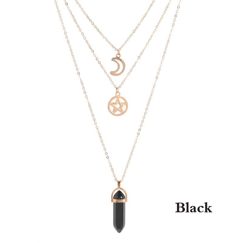 Mehrlagige Achat-Halskette mit hohlem Mond- und Sternanhänger für Damen, Schmuck für das Schlüsselbein