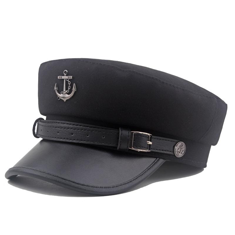 Podzim Zima Námořnický klobouk Loď Kotva Opasek Spona Klobouk okraj Vlněný Plochý klobouk Sailor Hat Dámský Malovaný klobouk Vojenské kšiltovky