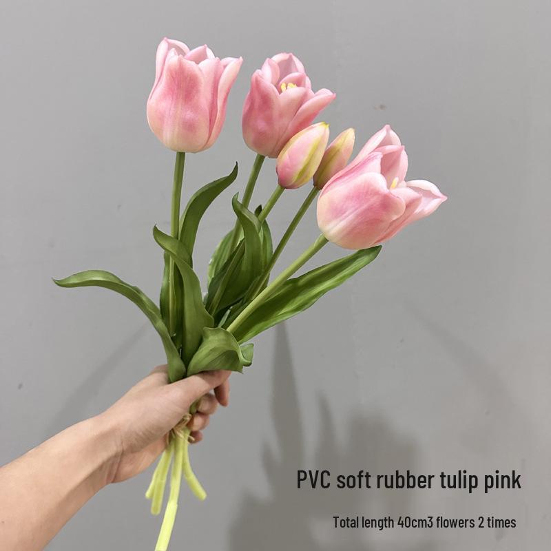 Premium Soft Rubber Tulip Bouquet - Realistic Artificial Flowers for Decoration and Props