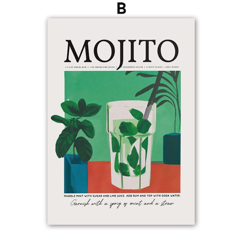 

Фруктовый сок Мохито Апероль Шприц Плакаты и печать Коктейли Напиток Негрони Настенное искусство Картина на холсте Клуб Бар Магазин Домашний поп-декор 21cm×30cm NoFrame