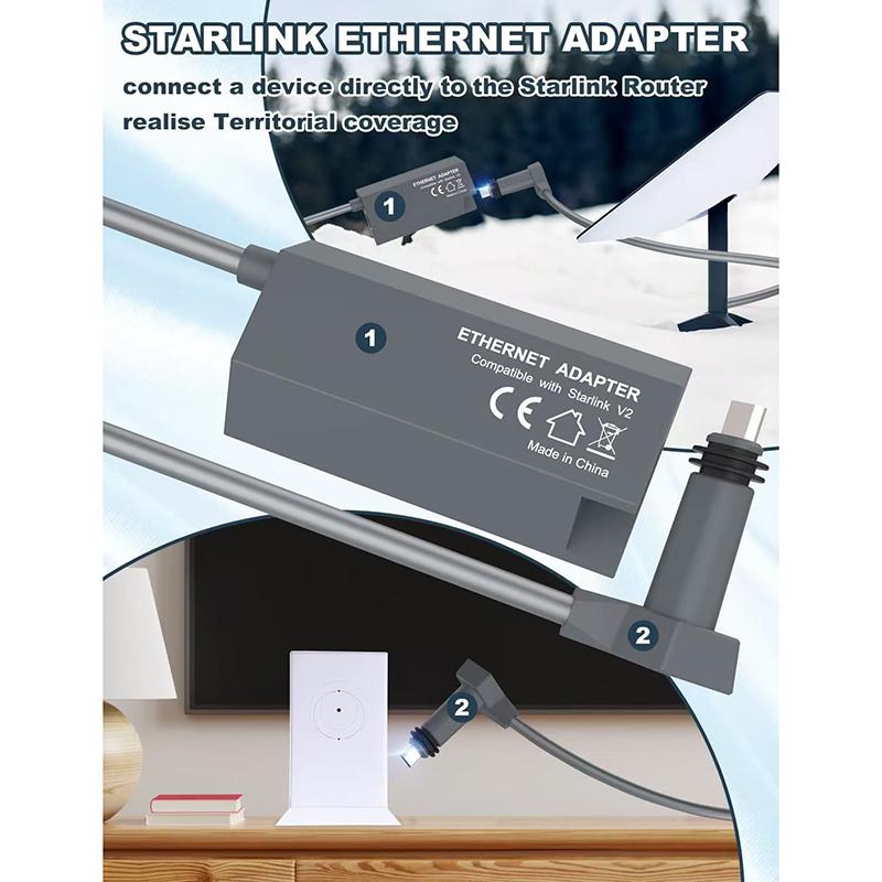 Adaptateur Ethernet Pour Antenne Parabole Starlink Internet Satellite V2 Kit CPL Pour Réseau Externe Filaire Adaptateur Ethernet Gen2