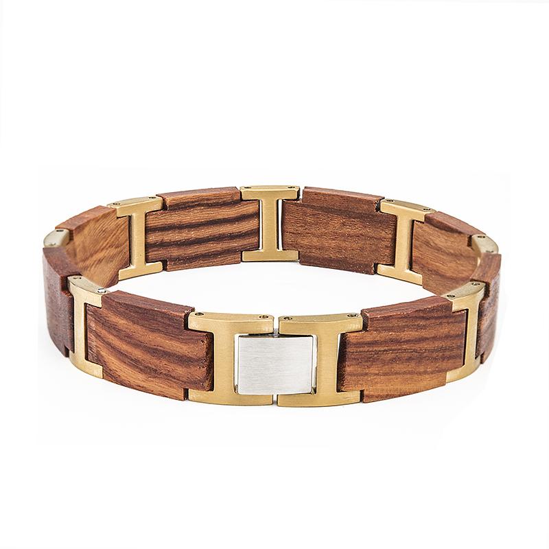 Custom Natural Wood Stainless Steel Link Casual/Sporty Unisex Adjustable Size Gift Fashion Bracelet