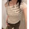 Summer Spicy Girl One-Shoulder Patchwork Short-Sleeve T-shirt with Slit Irregular Design