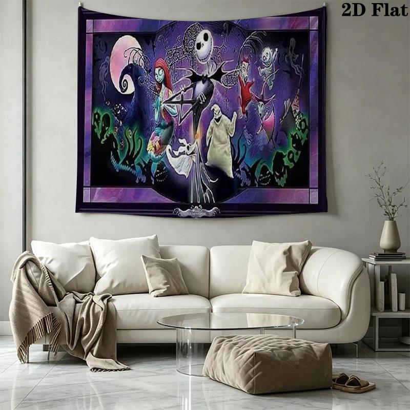 Jack & Sally Wall Tapestry Aesthetic Wall Hanging Printed Fabric Blanket Decorative Tapestries for Bedroom Living Room Home Decor
