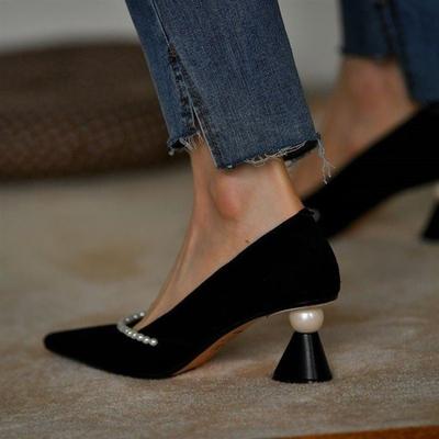 Women's High Heels Loafers Sexy Pumps Elegant Woman Heeled Shoes Dress Party Black Pearl Formal Shoe Office Pointed Luxury Brand