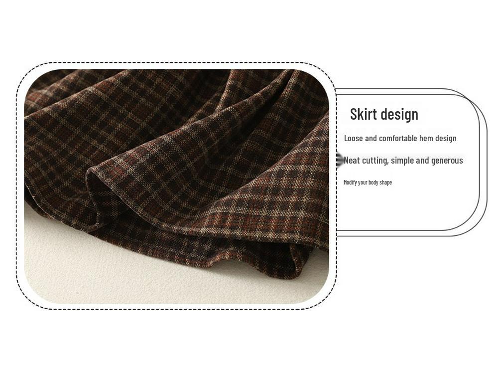 Wool Blend Elastic Waist Plaid Midi Skirt - Retro A-line for Autumn/Winter 2025
