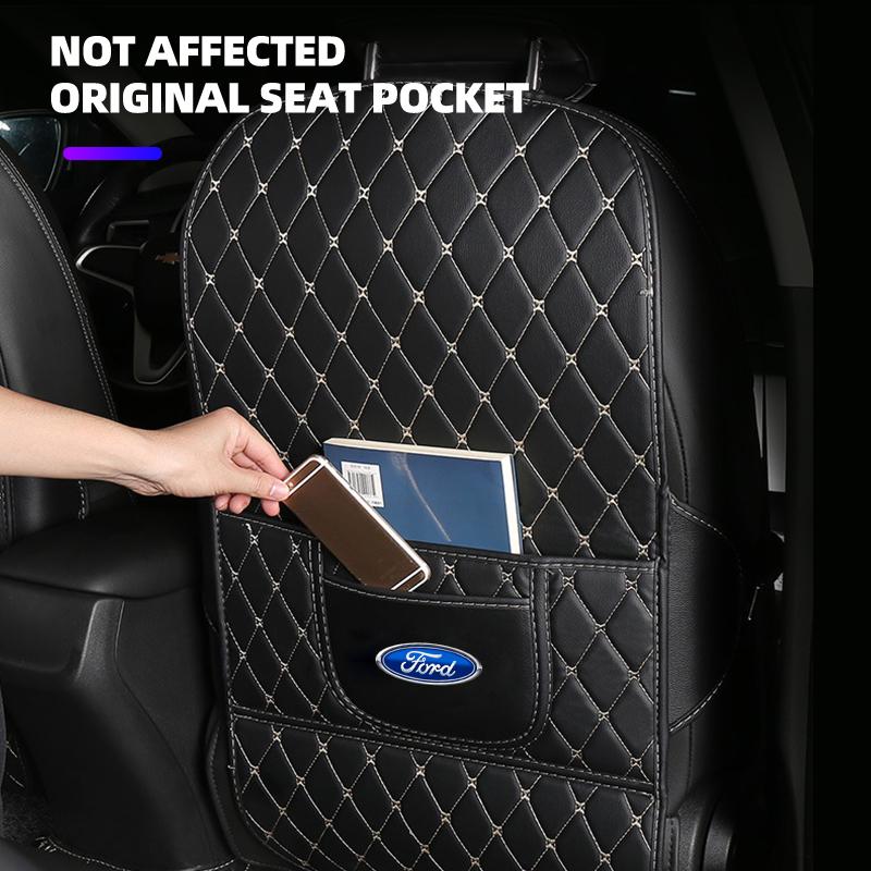 New Car Anti Kicks Pad With Organizer Pocket Seat Back Leather Protector For Ford Ranger Focus Kuga Mustang S-MAX Transit Mondeo