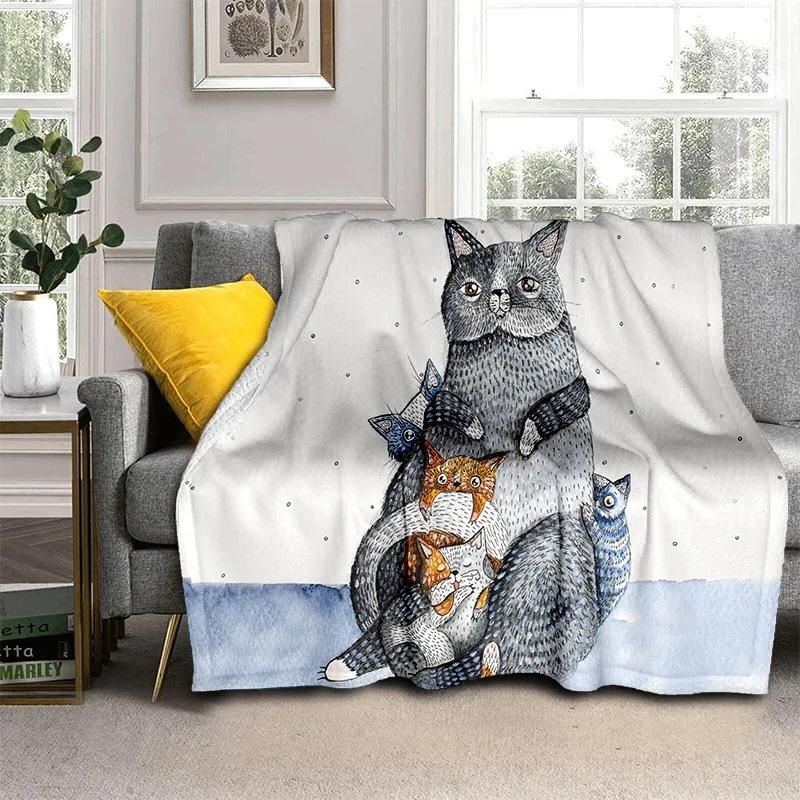 Cartoon Cat Flannel Comfortable Warm Blanket Children'S Gift Fluffy Soft Blanket Sofa Nap Portable Blanket