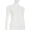 Doll Face Academy Short Sleeve Sheer Top with Pearl Buttons and Slim Fit