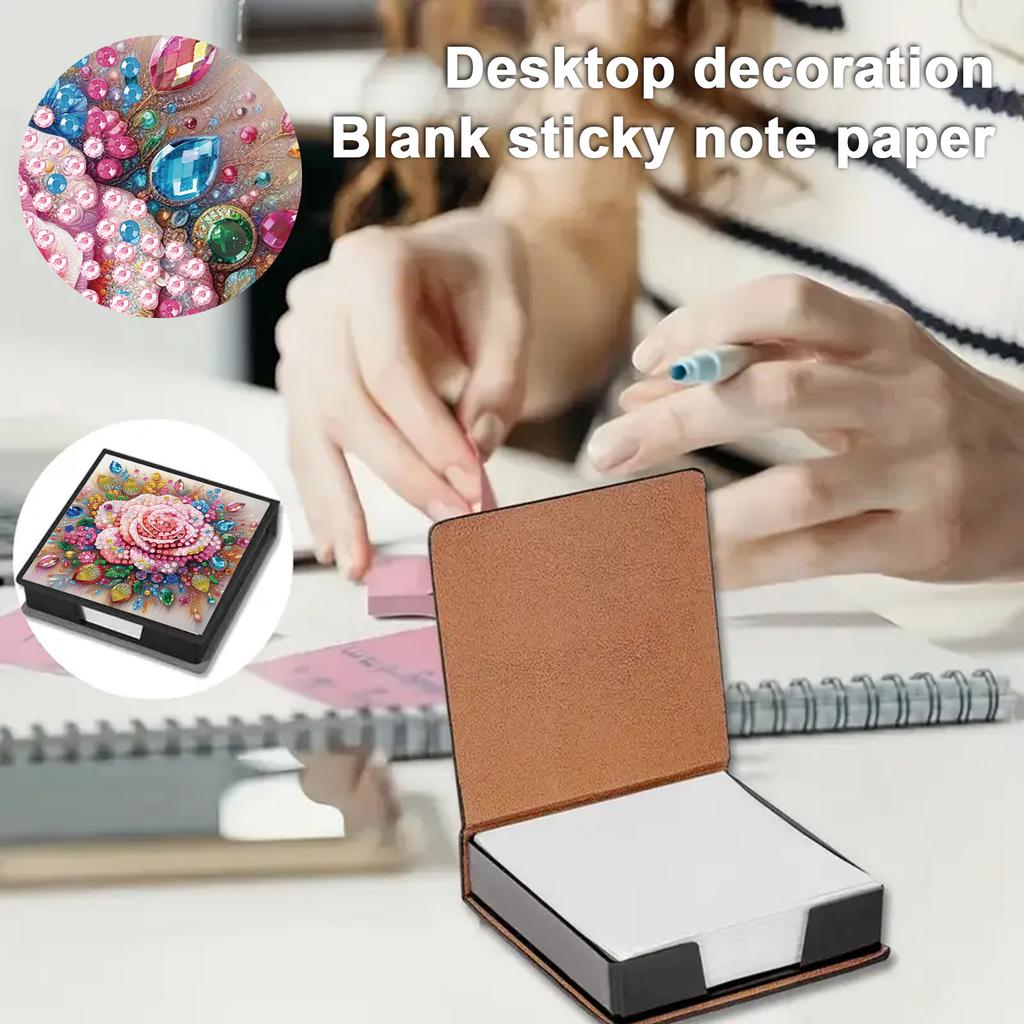 4Pcs DIY Rhinestones PU Gem Art Sticky Note Case with 160 Sheets Paper Crystal Note Box for Living Room Home Office Decoration