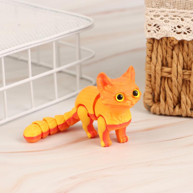

3D-печатный милый котенок с подвижным хвостовым суставом, детский подарок, игрушечная модель, украшение для автомобиля